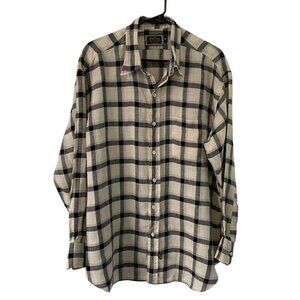 Britches Georgetowne Linen Shirt  Button Up Long Sleeve Black Ivory Plaid Mens X